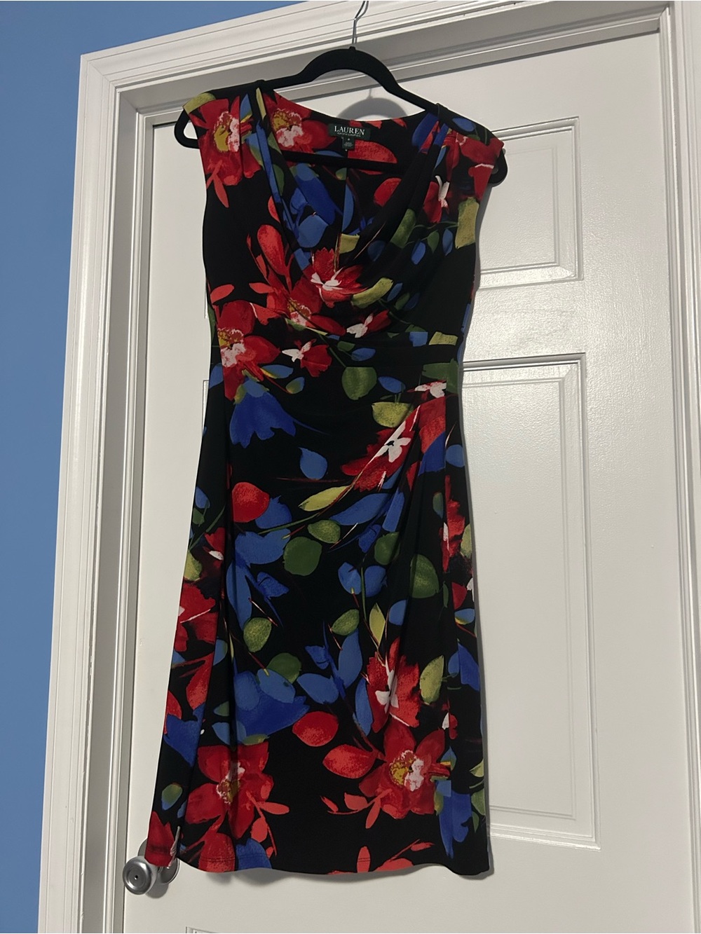 Lauren Ralph Lauren size 6 black floral cowl neck dress business casual office